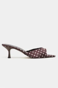 Nisantasi Shoes PROMISE Brown Puantiye Patterned Pointed toe Women Thin Heels Slippers