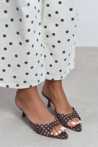 Nisantasi Shoes PROMISE Brown Puantiye Patterned Pointed toe Women Thin Heels Slippers - Image 2