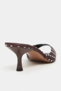 Nisantasi Shoes PROMISE Brown Puantiye Patterned Pointed toe Women Thin Heels Slippers - Image 5