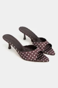 Nisantasi Shoes PROMISE Brown Puantiye Patterned Pointed toe Women Thin Heels Slippers - Image 6