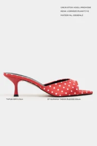Nisantasi Shoes PROMISE Red Puantiye Patterned Pointed toe Women Thin Heels Slippers - Image 3