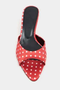 Nisantasi Shoes PROMISE Red Puantiye Patterned Pointed toe Women Thin Heels Slippers - Image 4