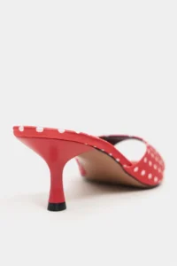Nisantasi Shoes PROMISE Red Puantiye Patterned Pointed toe Women Thin Heels Slippers - Image 5