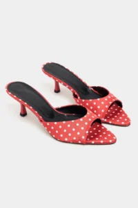 Nisantasi Shoes PROMISE Red Puantiye Patterned Pointed toe Women Thin Heels Slippers - Image 6