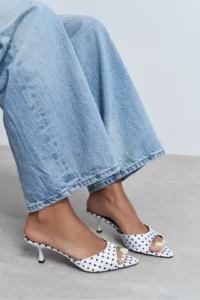 Nisantasi Shoes PROMISE WHITE Puantiye Patterned Pointed toe Women Thin Heels Slippers - Image 2