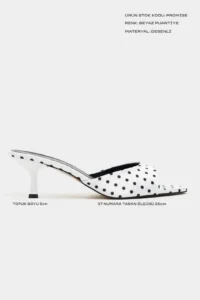Nisantasi Shoes PROMISE WHITE Puantiye Patterned Pointed toe Women Thin Heels Slippers - Image 3