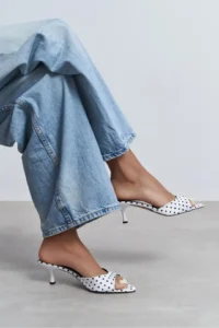 Nisantasi Shoes PROMISE WHITE Puantiye Patterned Pointed toe Women Thin Heels Slippers - Image 8