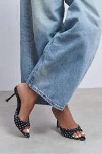 Nisantasi Shoes Renata Black Puantiye pattern Light Pointed toe Women Thin Heels Slippers - Image 2