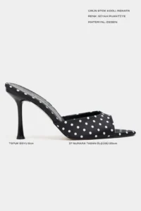 Nisantasi Shoes Renata Black Puantiye pattern Light Pointed toe Women Thin Heels Slippers - Image 3