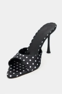 Nisantasi Shoes Renata Black Puantiye pattern Light Pointed toe Women Thin Heels Slippers - Image 4