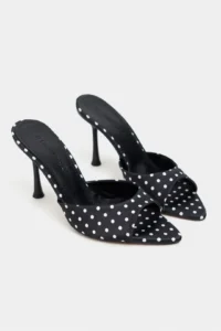Nisantasi Shoes Renata Black Puantiye pattern Light Pointed toe Women Thin Heels Slippers - Image 6