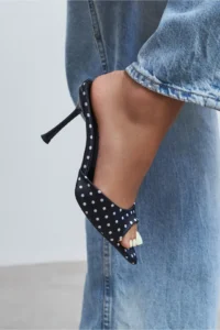 Nisantasi Shoes Renata Black Puantiye pattern Light Pointed toe Women Thin Heels Slippers - Image 7