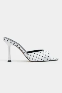 Nisantasi Shoes Renata WHITE Puantiye pattern Light Pointed toe Women Thin Heels Slippers