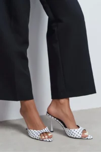 Nisantasi Shoes Renata WHITE Puantiye pattern Light Pointed toe Women Thin Heels Slippers - Image 2