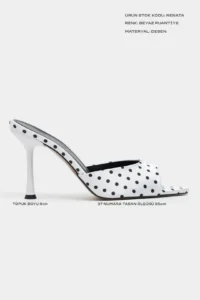 Nisantasi Shoes Renata WHITE Puantiye pattern Light Pointed toe Women Thin Heels Slippers - Image 3