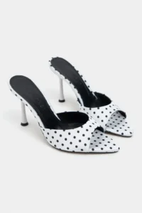 Nisantasi Shoes Renata WHITE Puantiye pattern Light Pointed toe Women Thin Heels Slippers - Image 5
