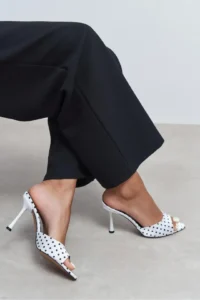 Nisantasi Shoes Renata WHITE Puantiye pattern Light Pointed toe Women Thin Heels Slippers - Image 7