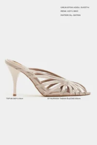Nisantasi Shoes JUDITH Dark BEIGE Satin Burnu Light Detailed Kafesli Women Heels Slippers - Image 3