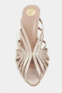 Nisantasi Shoes JUDITH Dark BEIGE Satin Burnu Light Detailed Kafesli Women Heels Slippers - Image 4
