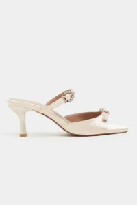 Nisantasi Shoes Calista BEIGE Satin Hair Clip Detailed Pointed toe Women Heels Slippers