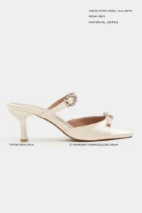 Nisantasi Shoes Calista BEIGE Satin Hair Clip Detailed Pointed toe Women Heels Slippers - Image 3