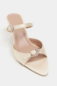 Nisantasi Shoes Calista BEIGE Satin Hair Clip Detailed Pointed toe Women Heels Slippers - Image 4