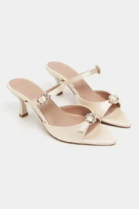 Nisantasi Shoes Calista BEIGE Satin Hair Clip Detailed Pointed toe Women Heels Slippers - Image 6