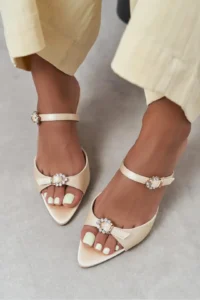 Nisantasi Shoes Calista BEIGE Satin Hair Clip Detailed Pointed toe Women Heels Slippers - Image 7