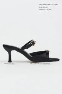 Nisantasi Shoes CALISTA Black Satin Hair Clip Detailed Pointed toe Women Heels Slippers - Image 3