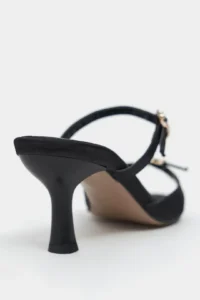 Nisantasi Shoes CALISTA Black Satin Hair Clip Detailed Pointed toe Women Heels Slippers - Image 5