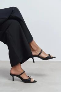Nisantasi Shoes CALISTA Black Satin Hair Clip Detailed Pointed toe Women Heels Slippers - Image 8