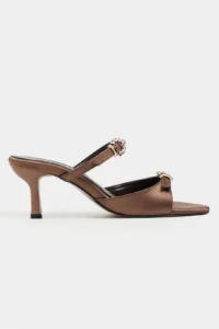 Nisantasi Shoes Calista Brown Satin Hair Clip Detailed Pointed toe Women Heels Slippers