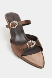 Nisantasi Shoes Calista Brown Satin Hair Clip Detailed Pointed toe Women Heels Slippers - Image 4