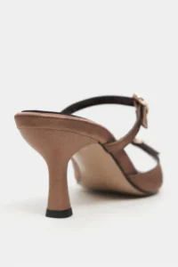 Nisantasi Shoes Calista Brown Satin Hair Clip Detailed Pointed toe Women Heels Slippers - Image 5