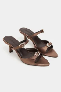 Nisantasi Shoes Calista Brown Satin Hair Clip Detailed Pointed toe Women Heels Slippers - Image 6