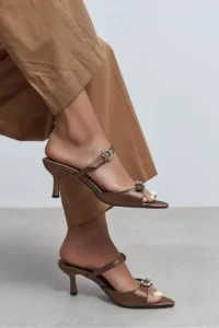 Nisantasi Shoes Calista Brown Satin Hair Clip Detailed Pointed toe Women Heels Slippers - Image 7