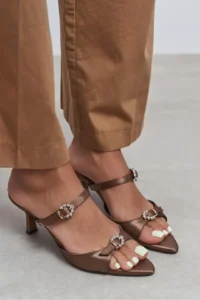 Nisantasi Shoes Calista Brown Satin Hair Clip Detailed Pointed toe Women Heels Slippers - Image 8