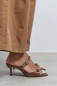 Nisantasi Shoes Calista Brown Satin Hair Clip Detailed Pointed toe Women Heels Slippers - Image 9