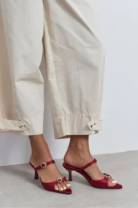 Nisantasi Shoes Calista Burgundy Satin Hair Clip Detailed Pointed toe Women Heels Slippers - Image 2