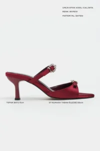 Nisantasi Shoes Calista Burgundy Satin Hair Clip Detailed Pointed toe Women Heels Slippers - Image 3