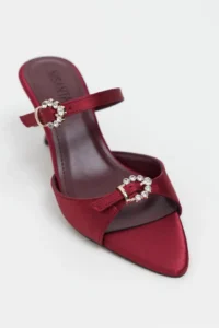 Nisantasi Shoes Calista Burgundy Satin Hair Clip Detailed Pointed toe Women Heels Slippers - Image 4