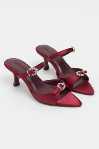 Nisantasi Shoes Calista Burgundy Satin Hair Clip Detailed Pointed toe Women Heels Slippers - Image 6