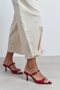 Nisantasi Shoes Calista Burgundy Satin Hair Clip Detailed Pointed toe Women Heels Slippers - Image 7