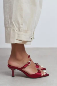 Nisantasi Shoes Calista Burgundy Satin Hair Clip Detailed Pointed toe Women Heels Slippers - Image 8