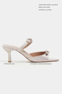 Nisantasi Shoes Calista Dark BEIGE Satin Hair Clip Detailed Pointed toe Women Heels Slippers - Image 3