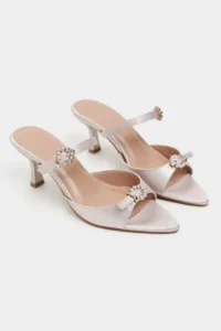 Nisantasi Shoes Calista Dark BEIGE Satin Hair Clip Detailed Pointed toe Women Heels Slippers - Image 6