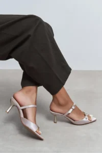 Nisantasi Shoes Calista Dark BEIGE Satin Hair Clip Detailed Pointed toe Women Heels Slippers - Image 9