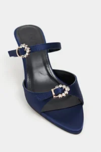 Nisantasi Shoes CALISTA NAVY BLUE Satin Hair Clip Detailed Pointed toe Women Heels Slippers - Image 4