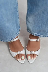Nisantasi Shoes Calista Pearl Satin Hair Clip Detailed Pointed toe Women Heels Slippers - Image 2