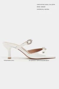 Nisantasi Shoes Calista Pearl Satin Hair Clip Detailed Pointed toe Women Heels Slippers - Image 3